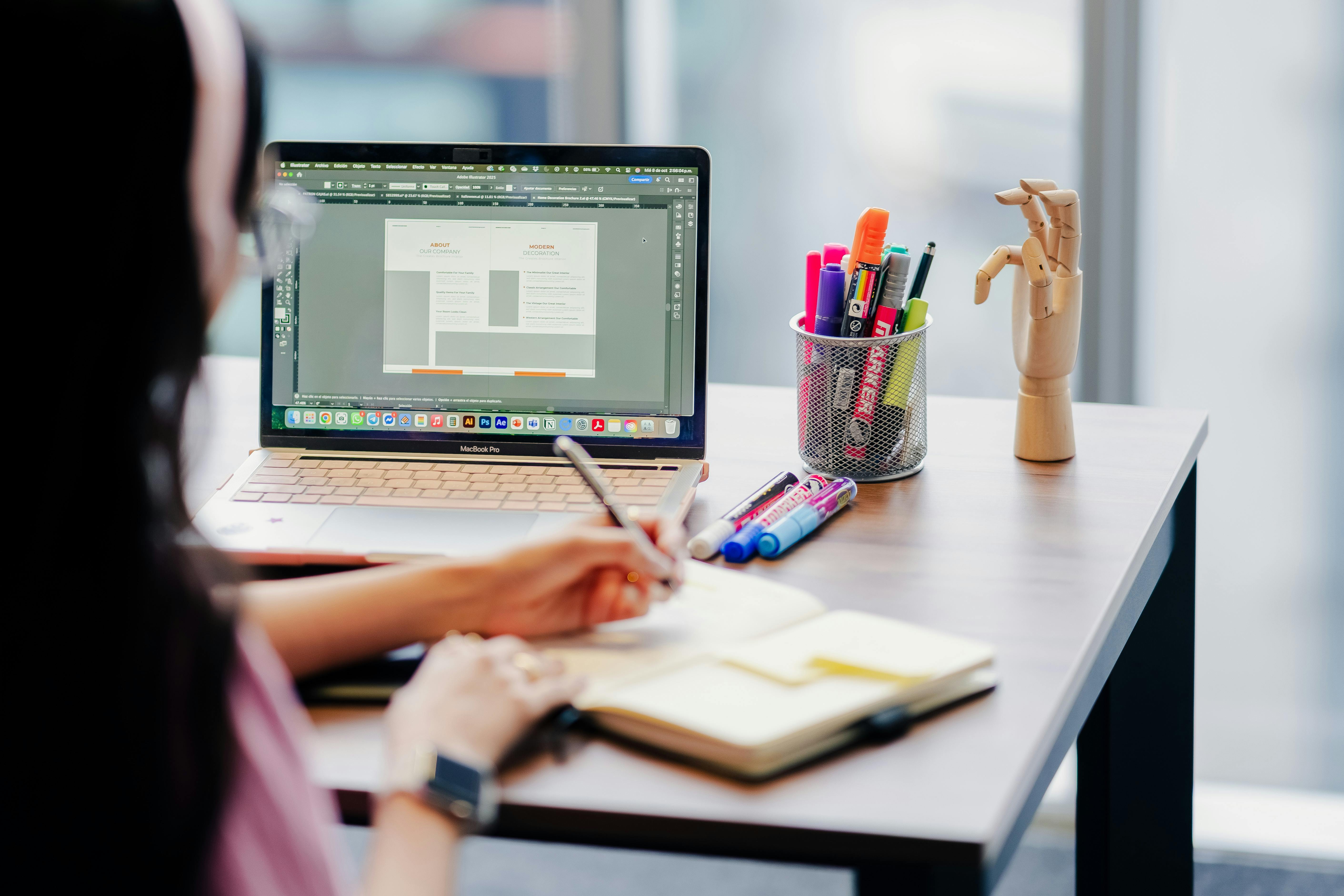 Design team working on a website layout in a studio